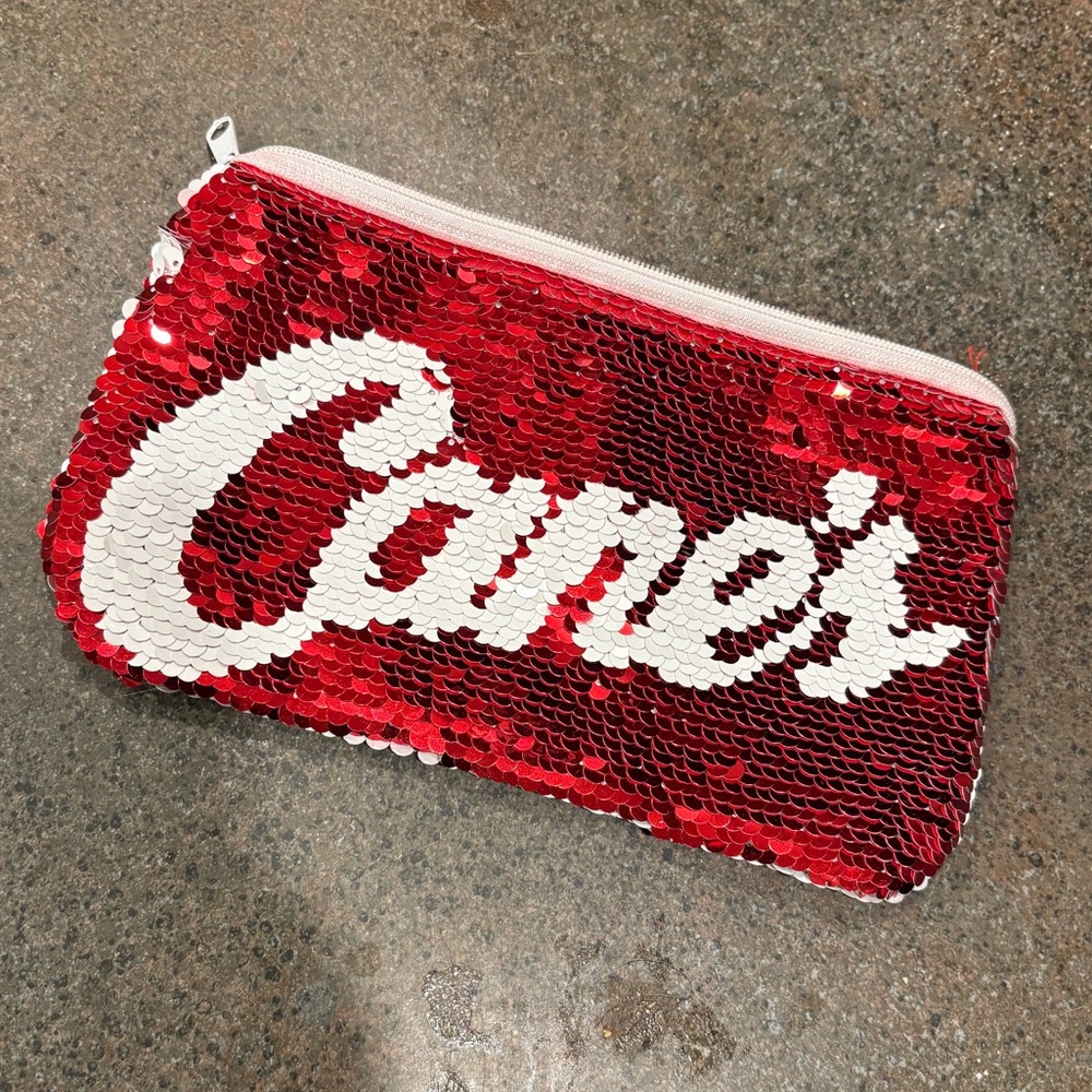 Red and White Reversible Cane’s Sequin Clutch